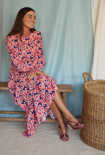 VESTIDO ALEJANDRA - FLORES FUCSIA - PREORDER 9 DICIEMBRE