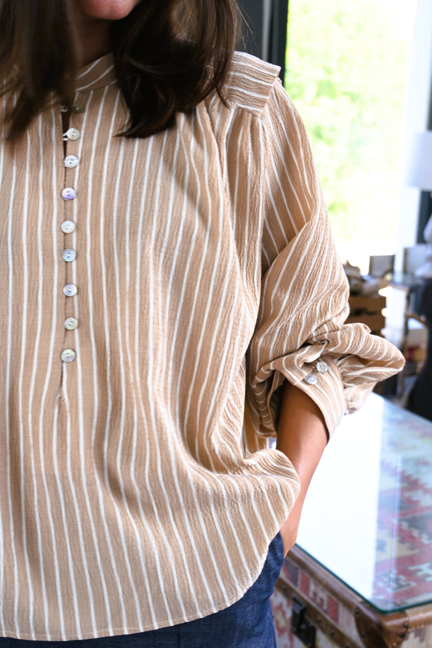 BLUSA ISABELA - RAYAS TOPO - PREORDER 7 SEPTIEMBRE