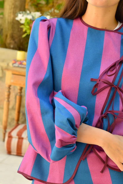 BLUSA FEDERICA - RAYAS AZUL Y ROSA