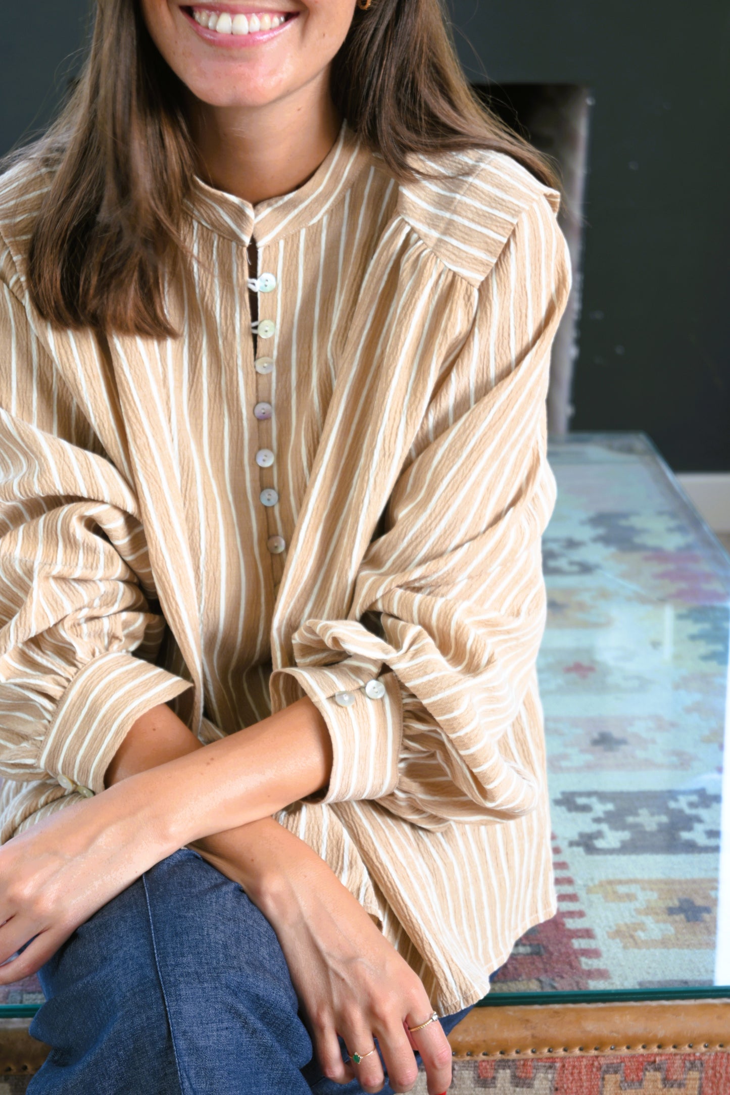BLUSA ISABELA - RAYAS TOPO - PREORDER 7 SEPTIEMBRE