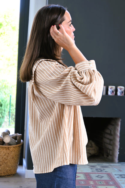 BLUSA ISABELA - RAYAS TOPO - PREORDER 7 SEPTIEMBRE