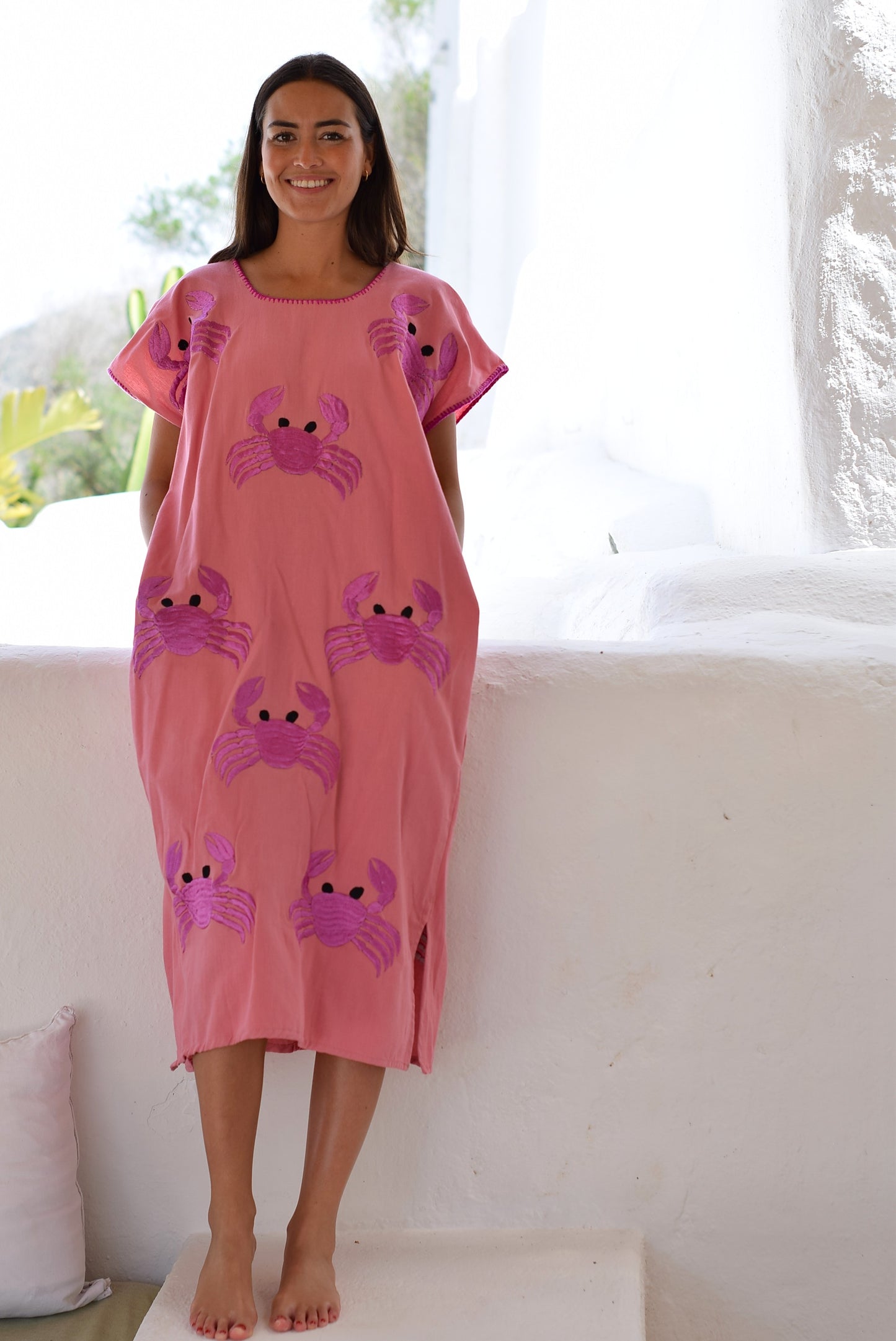 VESTIDO HUIPILE CANGREJOS - BORDADO MALVA