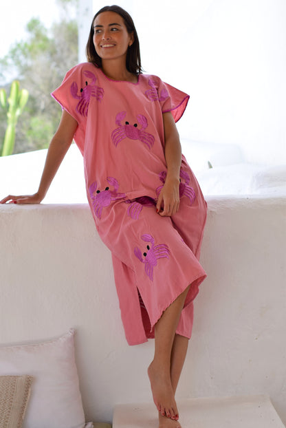 VESTIDO HUIPILE CANGREJOS - BORDADO MALVA
