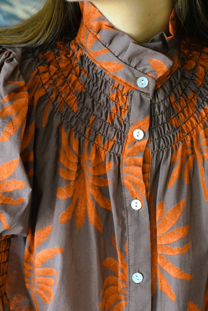 BLUSA MARÍA - MARRÓN CON PALMERAS
