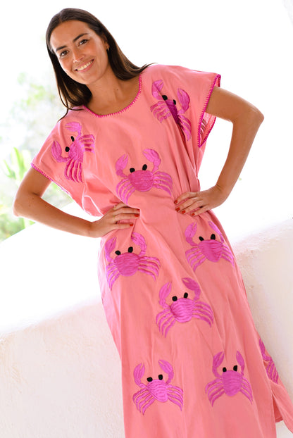 VESTIDO HUIPILE CANGREJOS - BORDADO MALVA