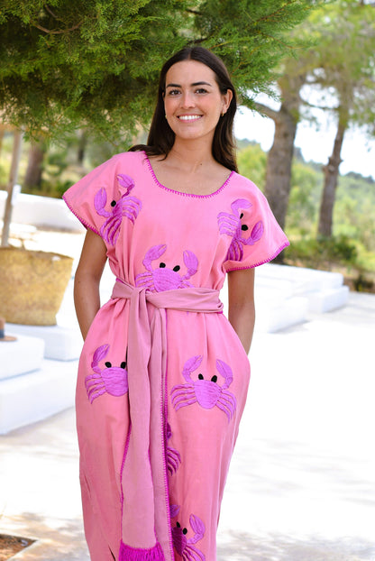 VESTIDO HUIPILE CANGREJOS - BORDADO MALVA