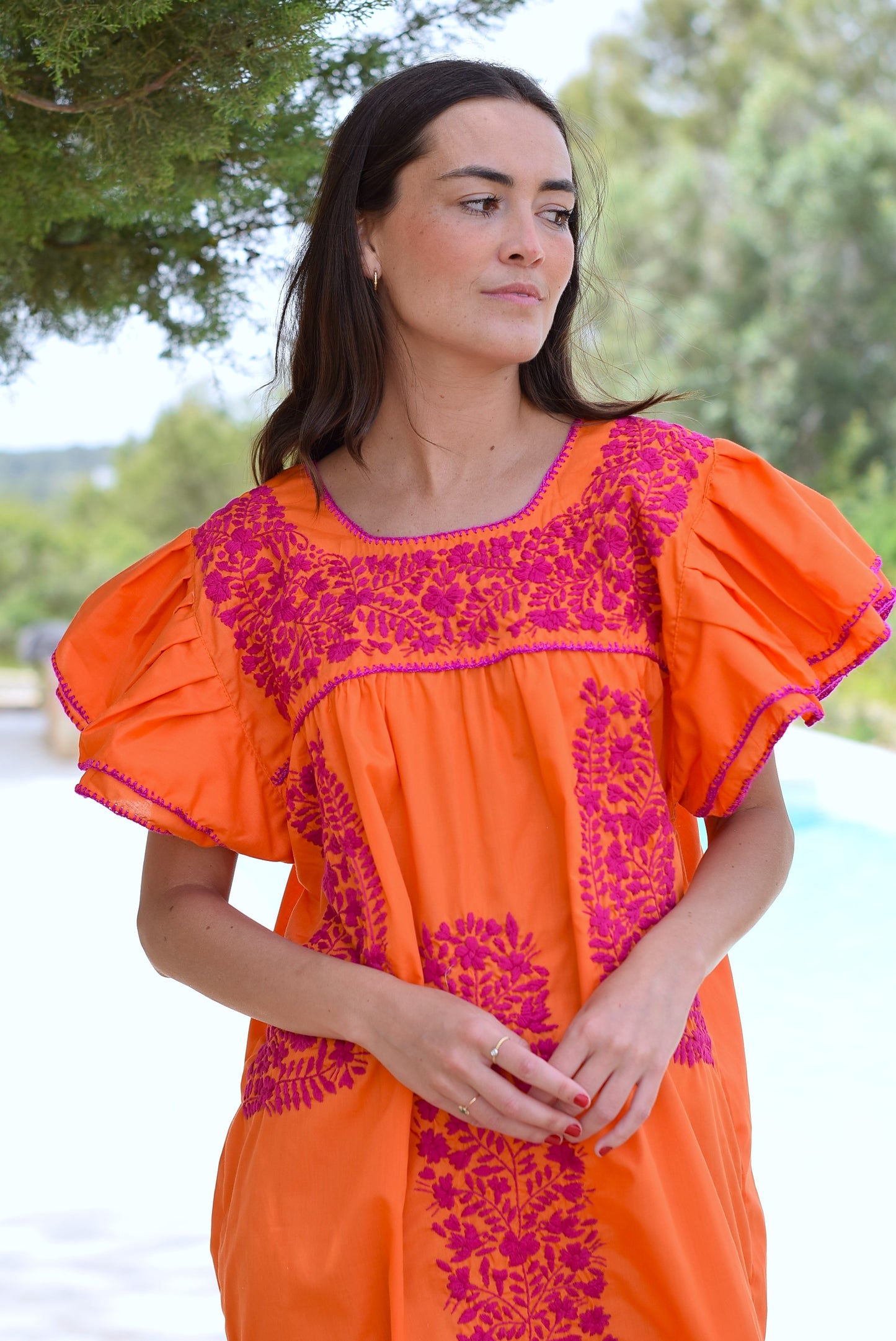 VESTIDO MEXICANO NARANJA - BORDADO BUGANVILLA