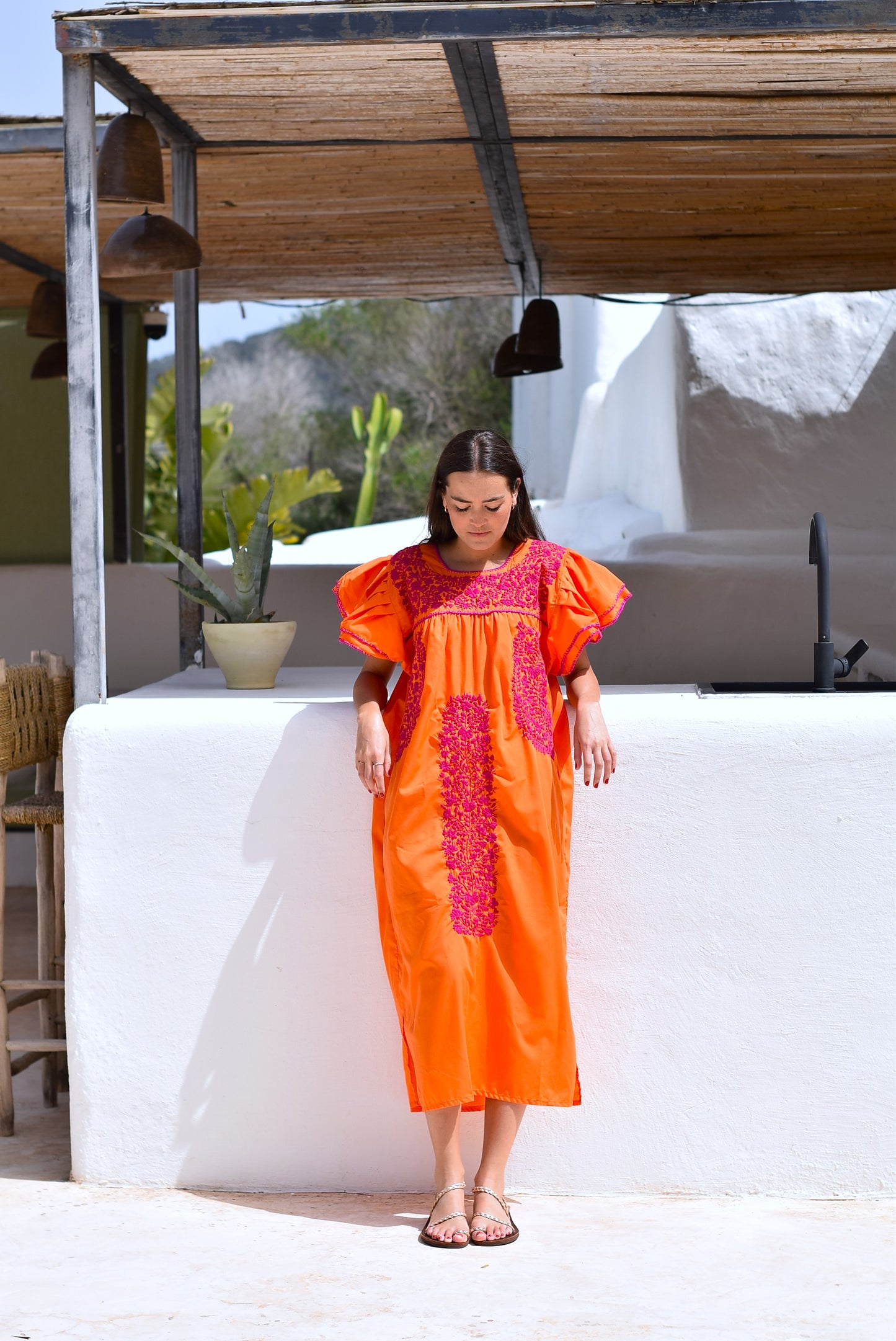 VESTIDO MEXICANO NARANJA - BORDADO BUGANVILLA