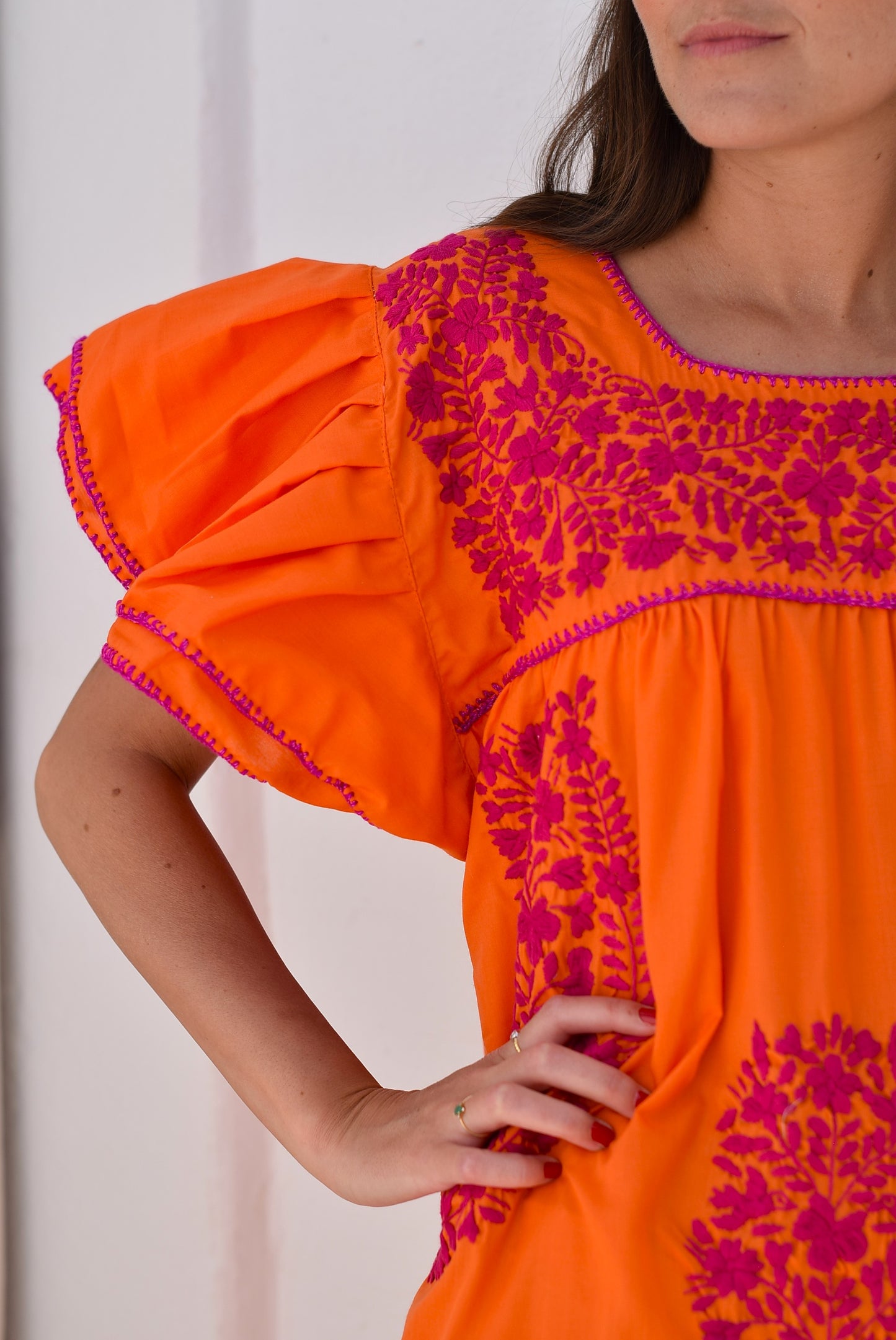 VESTIDO MEXICANO NARANJA - BORDADO BUGANVILLA