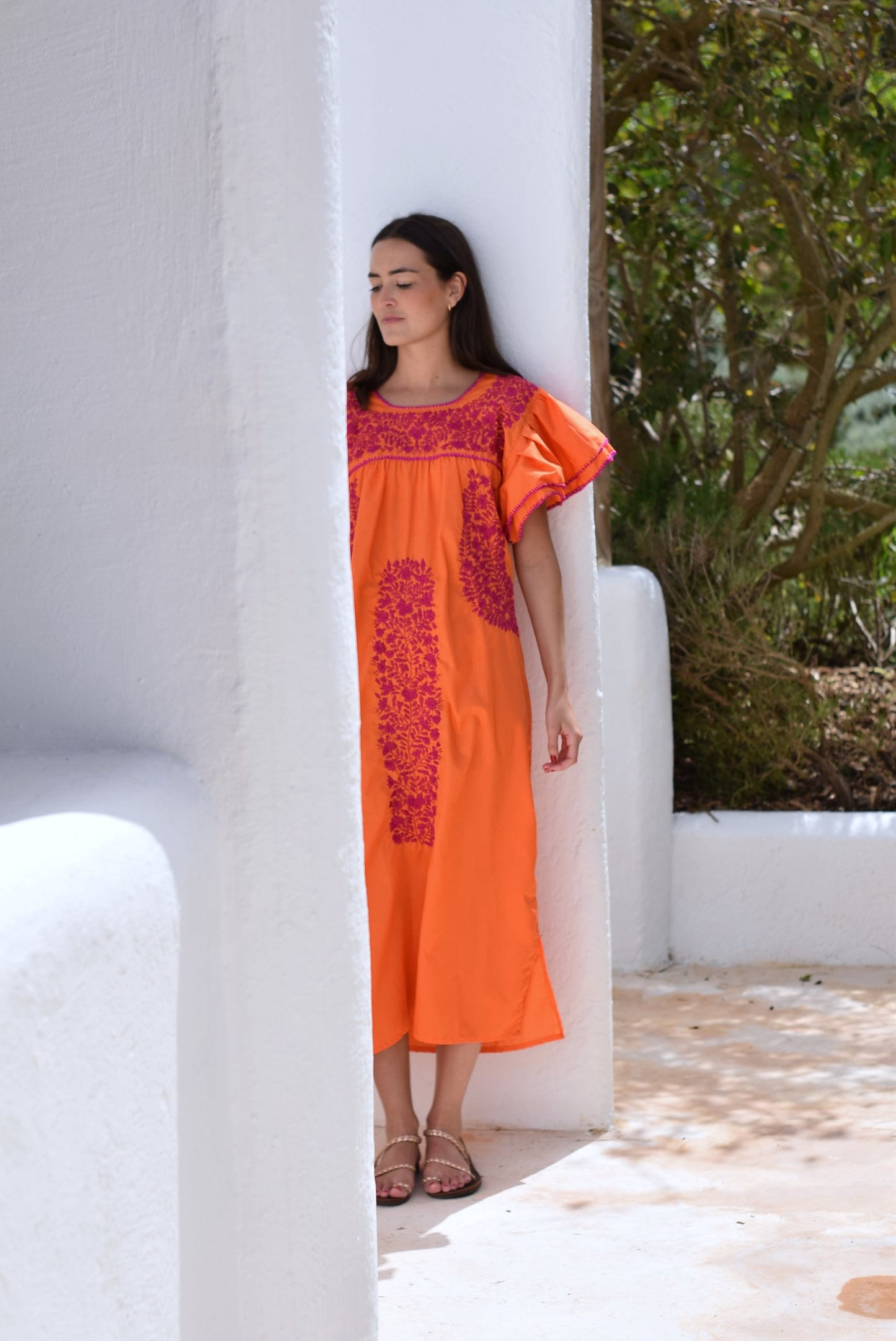 VESTIDO MEXICANO NARANJA - BORDADO BUGANVILLA