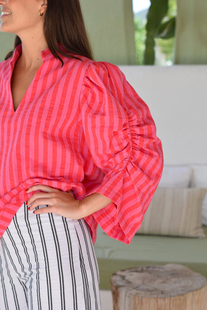 BLUSA CLAUDIA - RAYAS ROSAS - PREORDER 22 DE MAYO