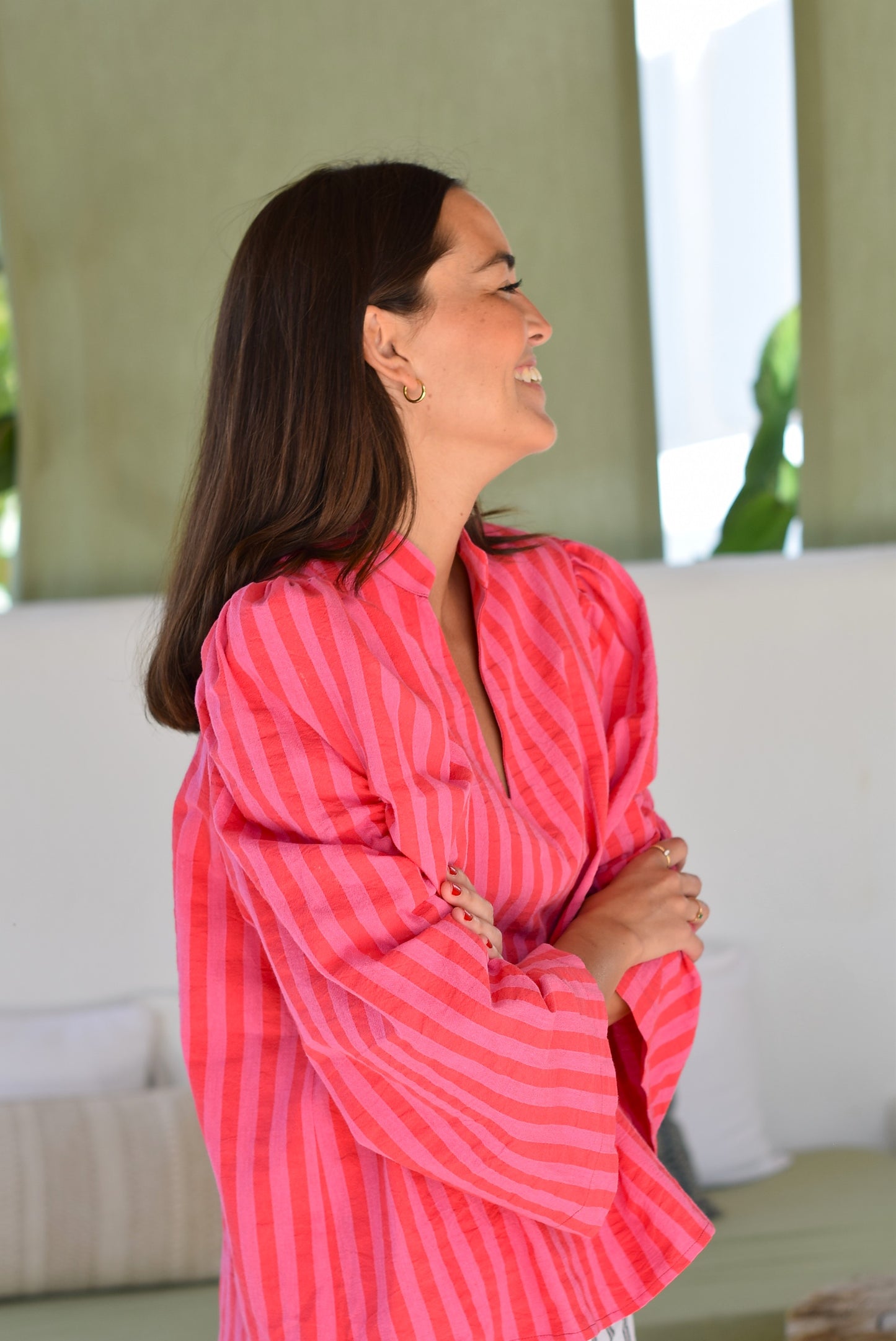 BLUSA CLAUDIA - RAYAS ROSAS - PREORDER 22 DE MAYO