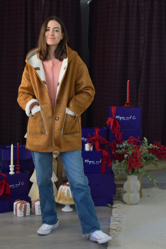 CHAQUETÓN ALEJANDRA - MARRÓN Y BORREGUITO