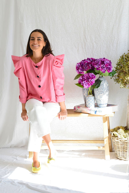 SOBRECAMISA BEGOÑA - ROSA CON NEGRO -