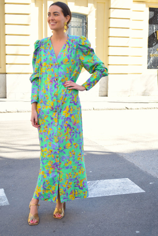 VESTIDO FABIOLA - FLORES VERDE-