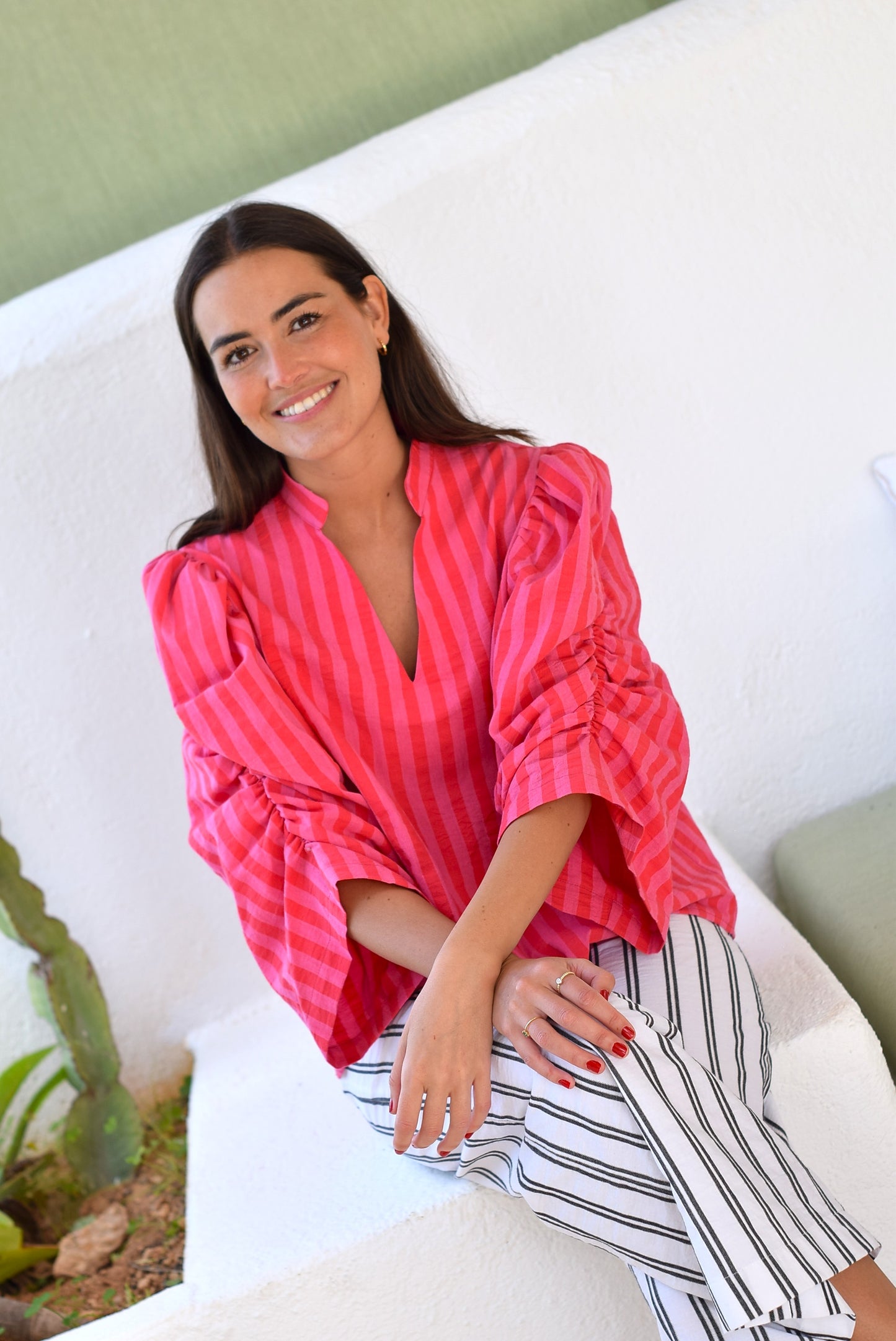 BLUSA CLAUDIA - RAYAS ROSAS - PREORDER 22 DE MAYO