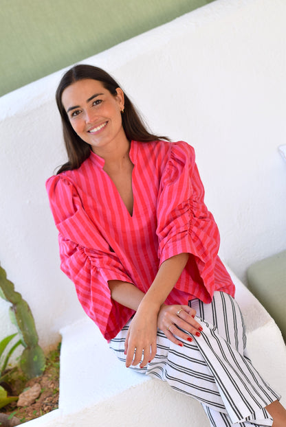 BLUSA CLAUDIA - RAYAS ROSAS - PREORDER 22 DE MAYO