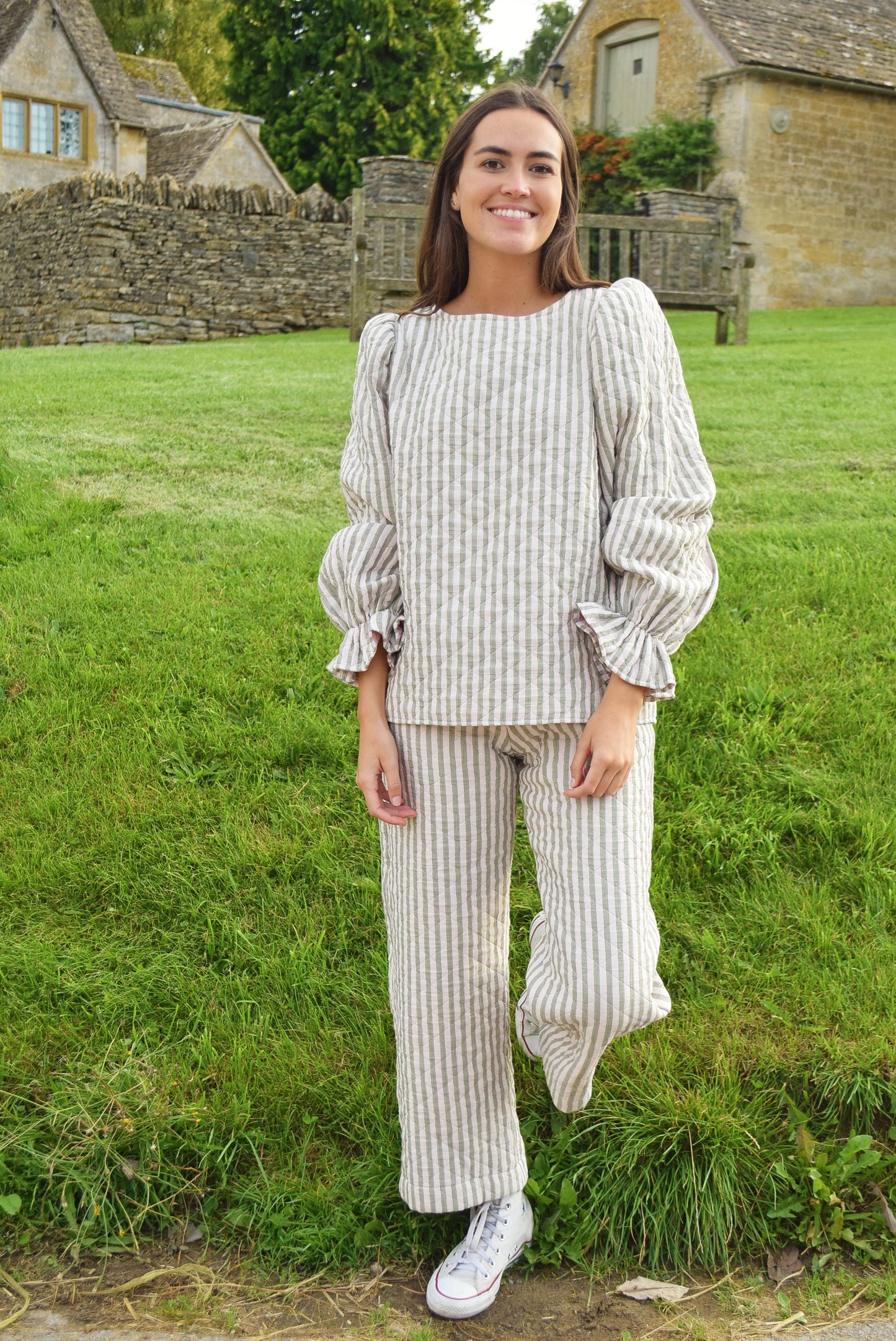 SOL PANTS - GREEN STRIPES -