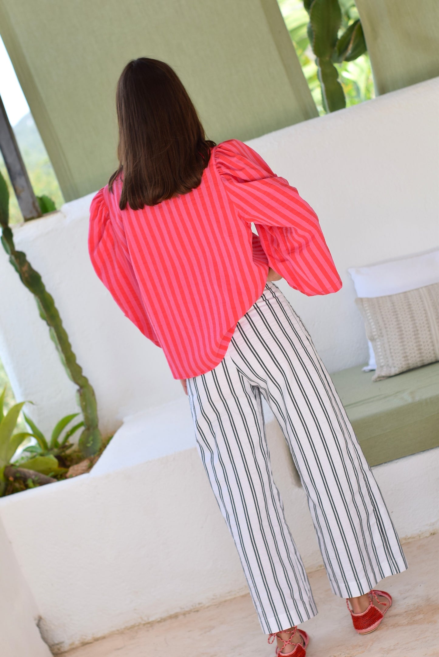 BLUSA CLAUDIA - RAYAS ROSAS - PREORDER 22 DE MAYO