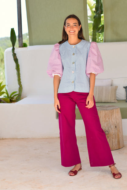 BLUSA HILDA - RAYAS TURQUESA/GRANATE - PREORDER 22 DE MAYO