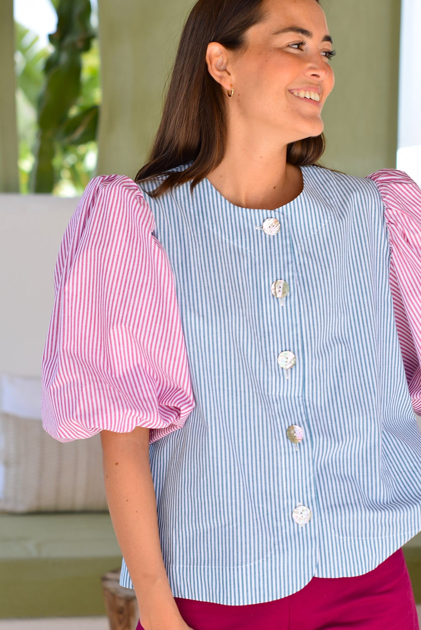 BLUSA HILDA - RAYAS TURQUESA/GRANATE - PREORDER 22 DE MAYO