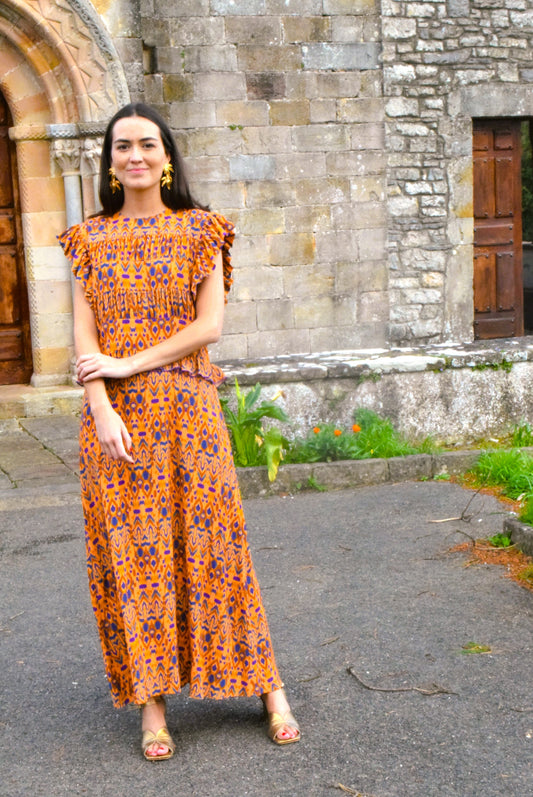VESTIDO MARCELA - IKAT MOSTAZA -