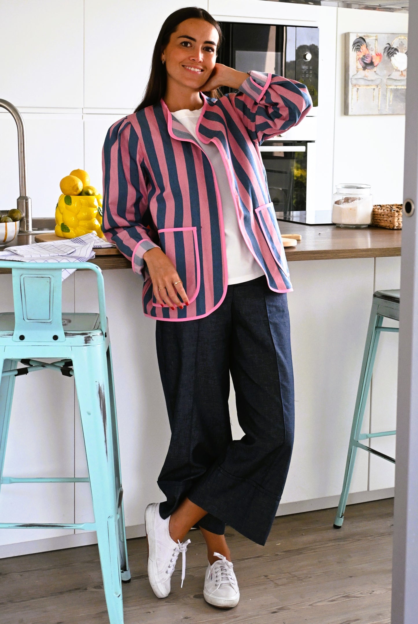 CHAQUETA MACARENA - RAYAS AZUL Y ROSA - PREORDER 3 SEPTIEMBRE