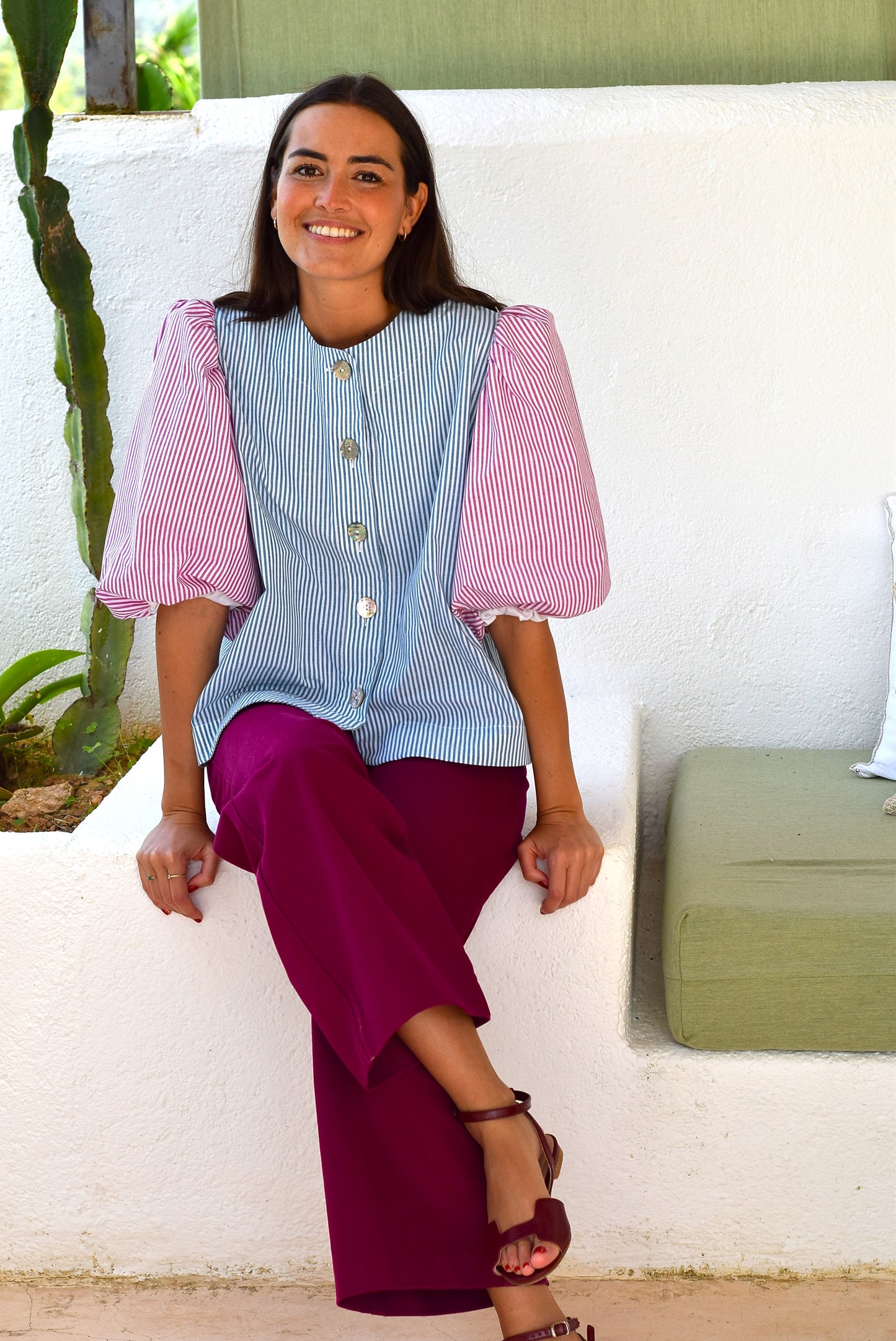 BLUSA HILDA - RAYAS TURQUESA/GRANATE - PREORDER 22 DE MAYO