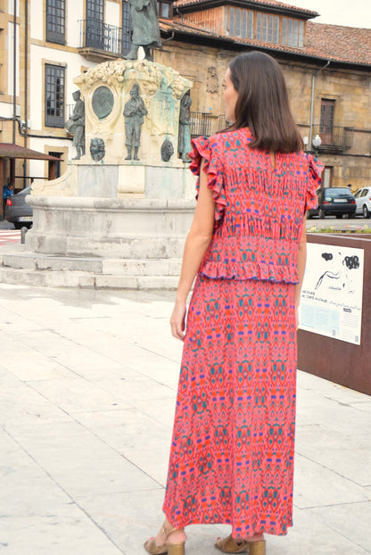 MARCELA DRESS - IKAT RASPBERRY -