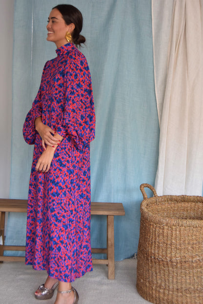 VESTIDO MENCÍA - AZUL Y ROJO -