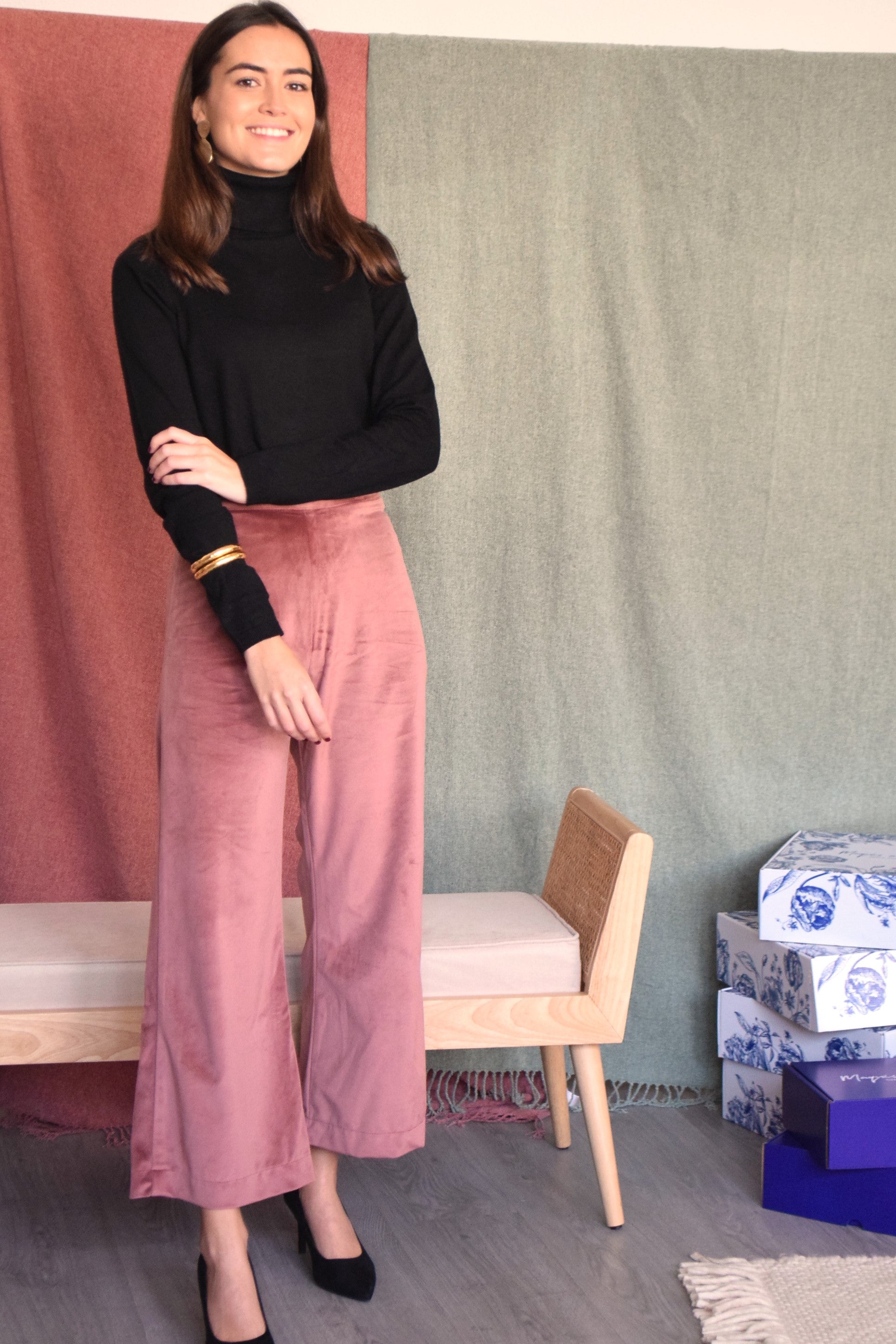 PANTALONES TERCIOPELO ROSA EMPOLVADO 
