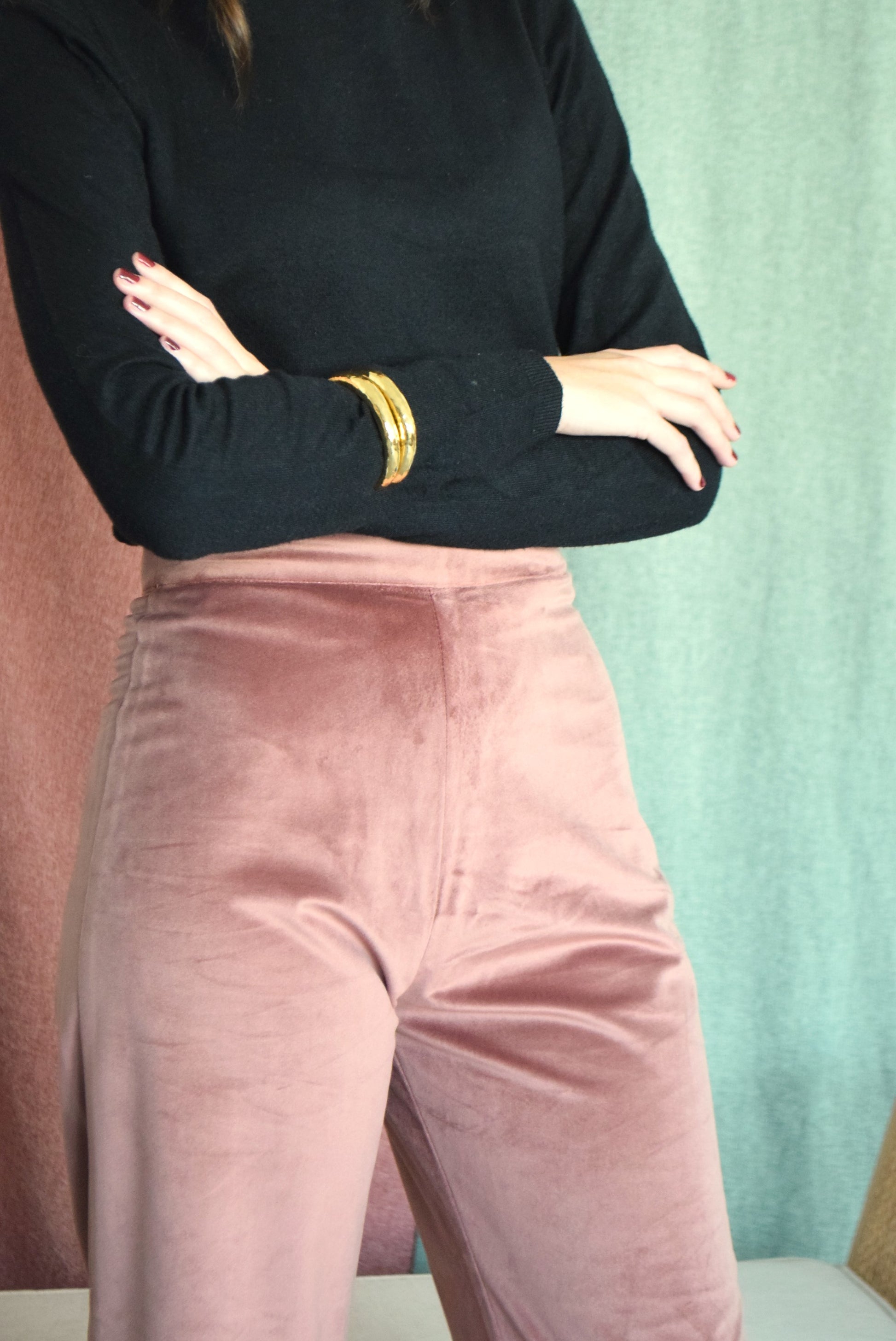 PANTALONES TERCIOPELO ROSA EMPOLVADO 