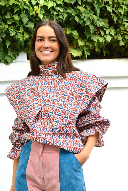 BLUSA FLAVIA -  AZUL Y ROJA - PREORDER 5 NOVIEMBRE