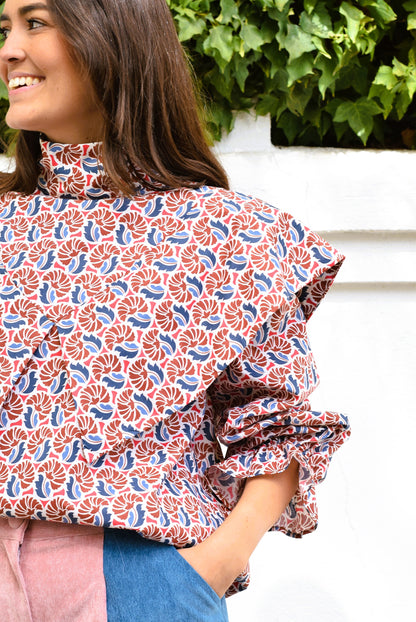 BLUSA FLAVIA -  AZUL Y ROJA - PREORDER 5 NOVIEMBRE