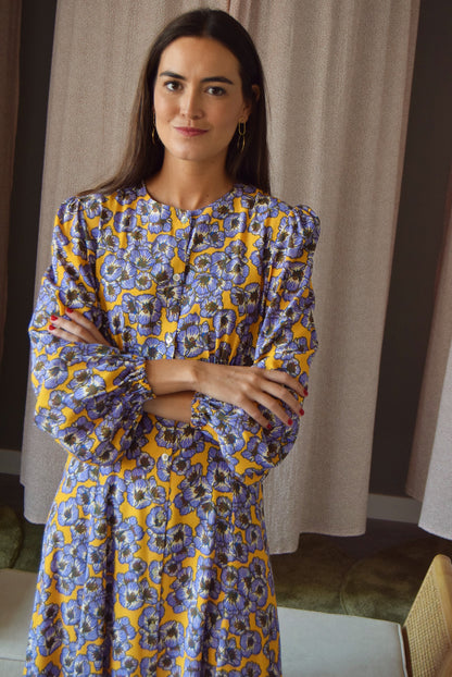 VESTIDO JIMENA - FLORES MORADAS -