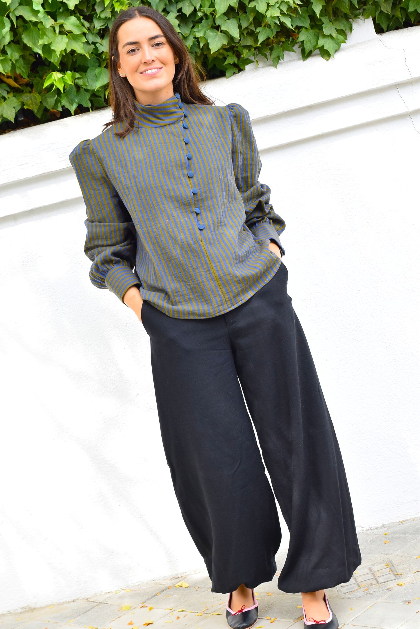 BLUSA VICTORIA - RAYAS AZUL Y VERDE