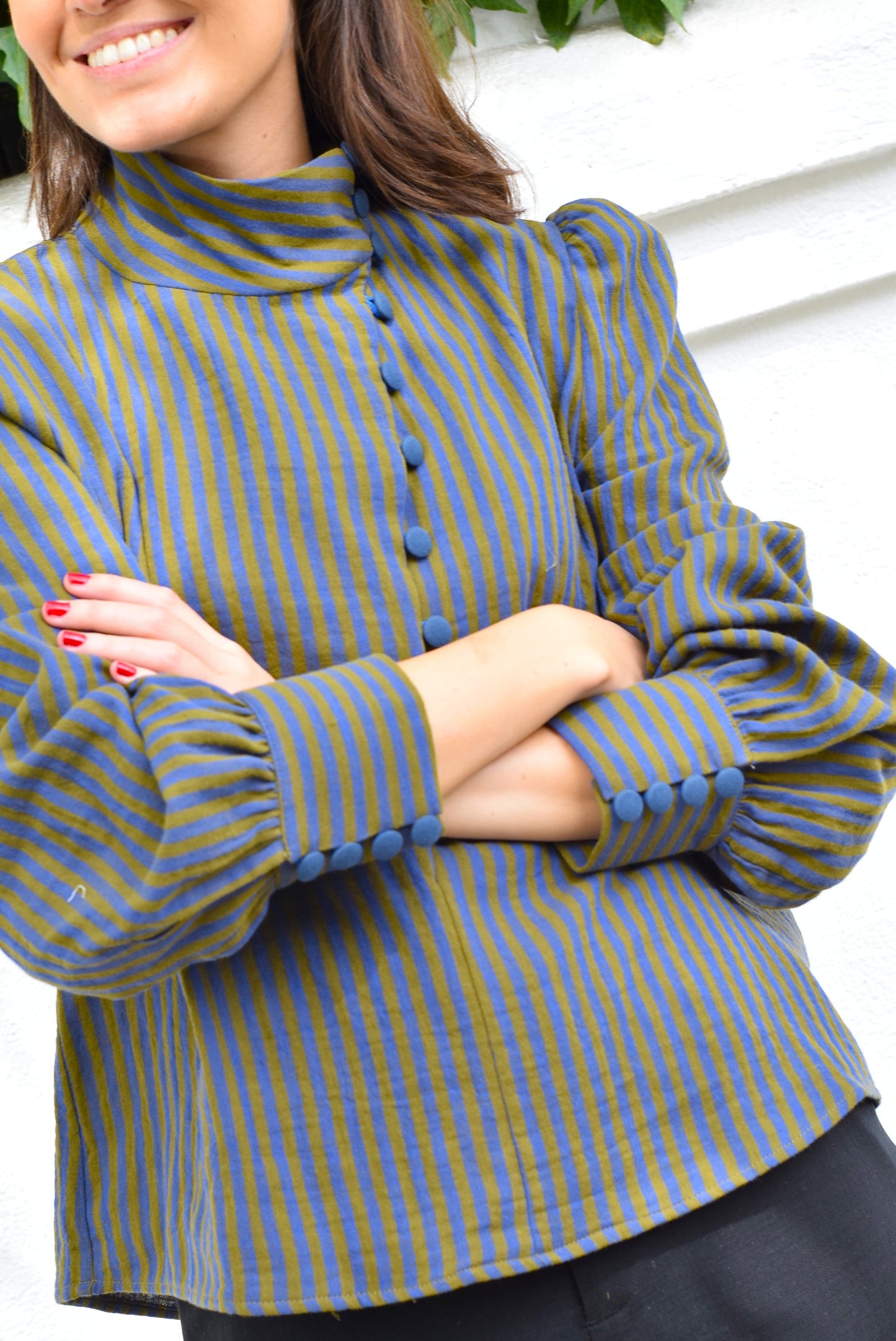 BLUSA VICTORIA - RAYAS AZUL Y VERDE