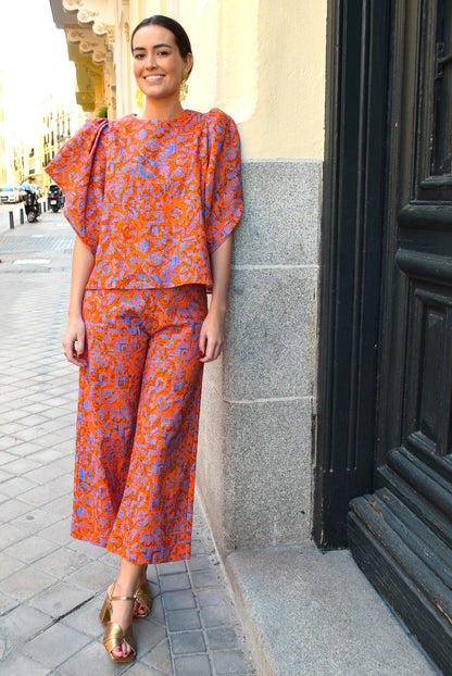 SUN PANTS - ORANGE FLOWERS -