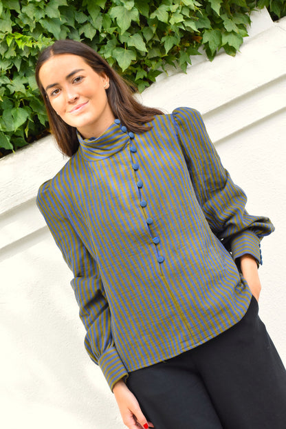 BLUSA VICTORIA - RAYAS AZUL Y VERDE