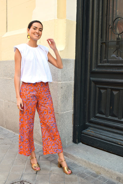 SUN PANTS - ORANGE FLOWERS -