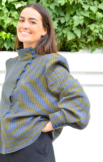 BLUSA VICTORIA - RAYAS AZUL Y VERDE