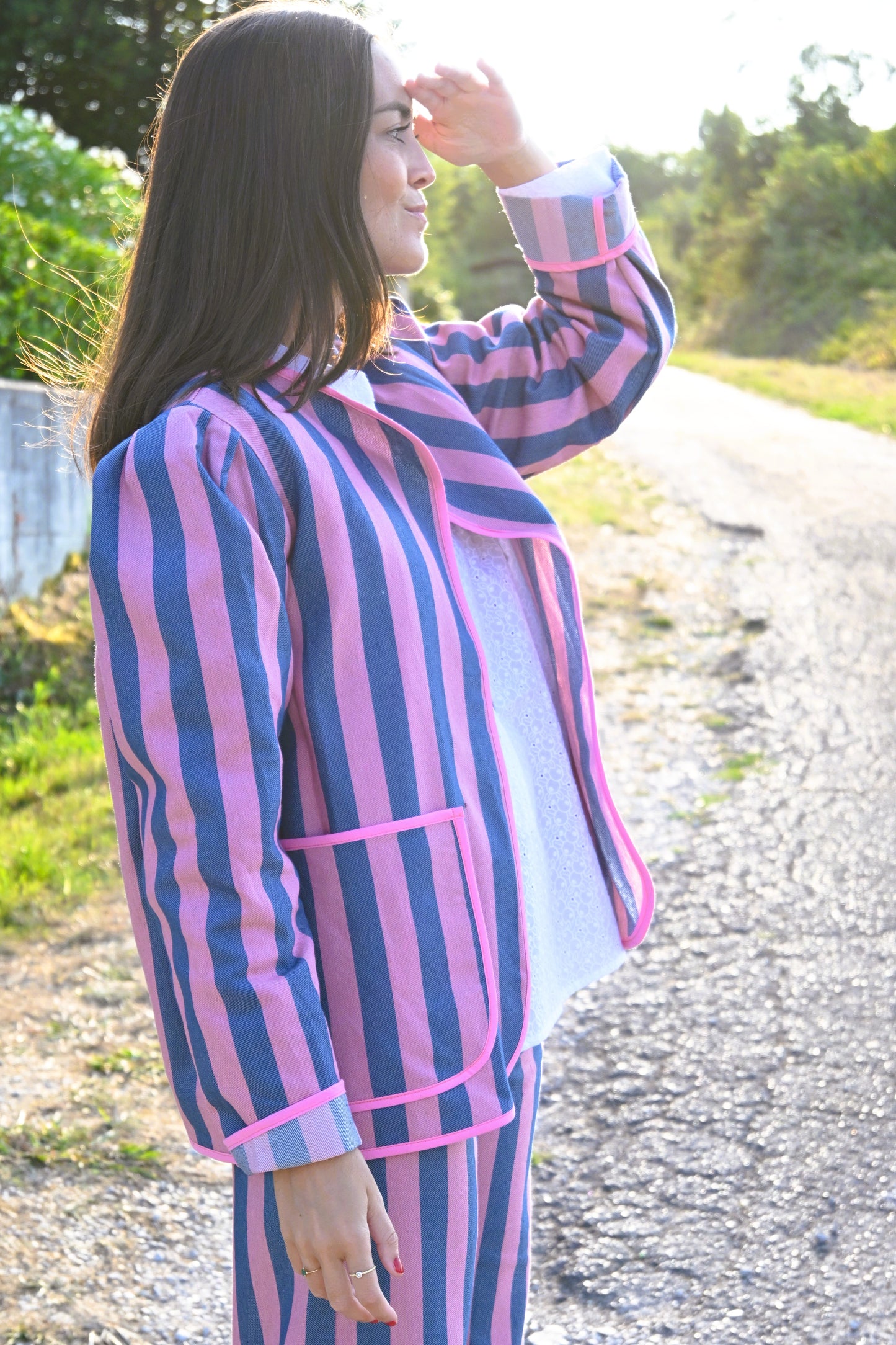 CHAQUETA MACARENA - RAYAS AZUL Y ROSA - PREORDER 3 SEPTIEMBRE