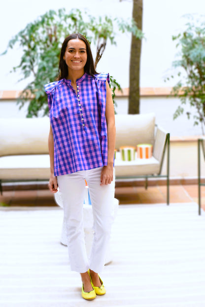 BLUSA ISABELA - VICHY AZUL Y ROSA