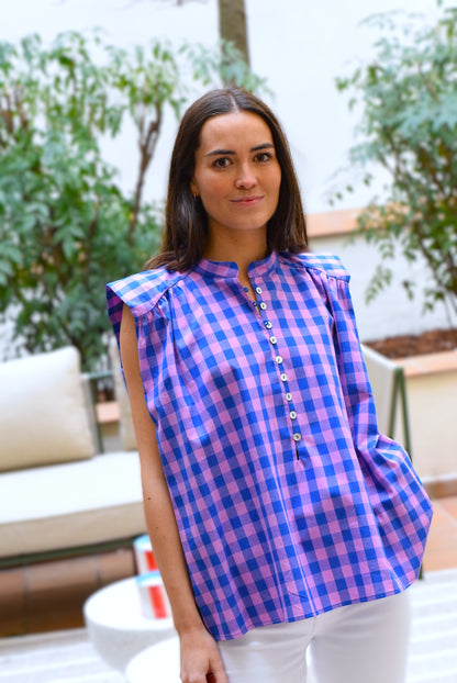 BLUSA ISABELA - VICHY AZUL Y ROSA