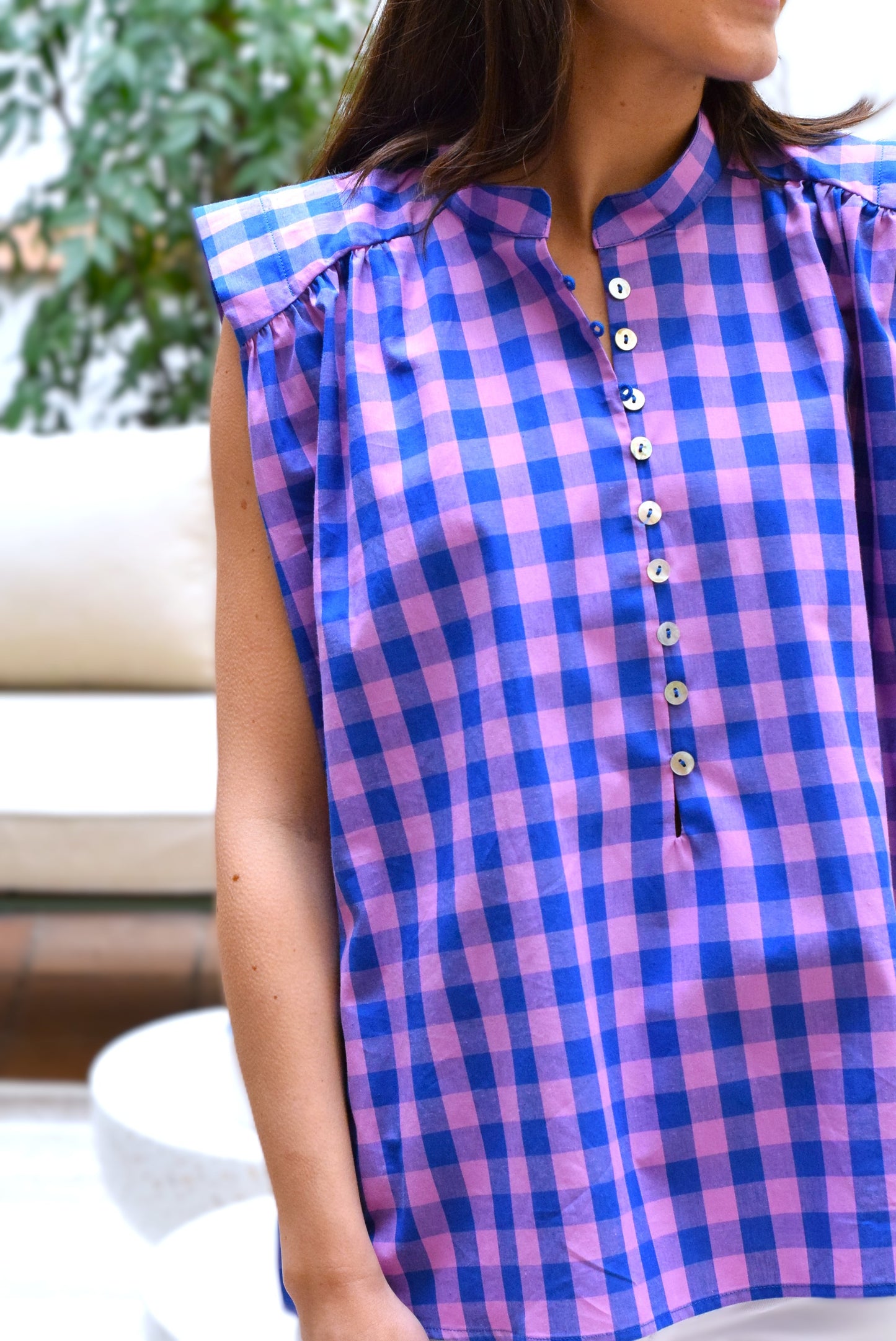BLUSA ISABELA - VICHY AZUL Y ROSA