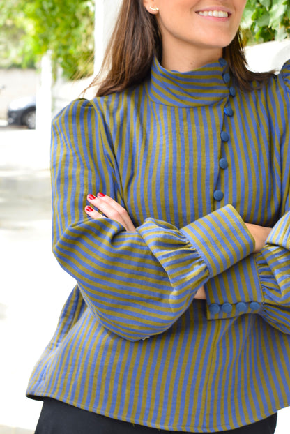 BLUSA VICTORIA - RAYAS AZUL Y VERDE