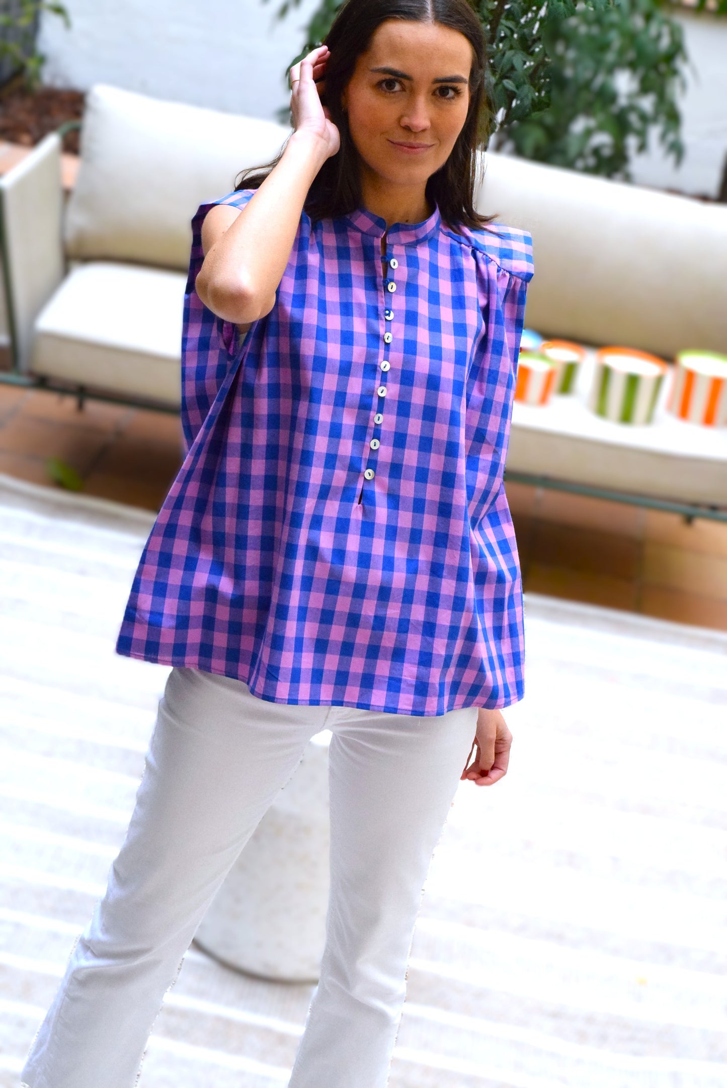 BLUSA ISABELA - VICHY AZUL Y ROSA