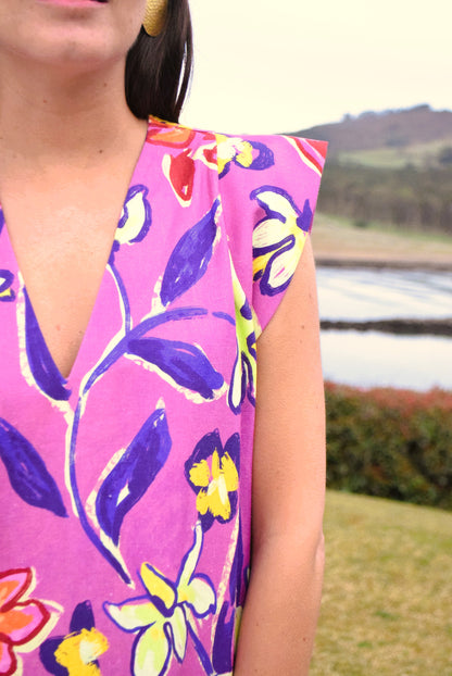 VESTIDO CARLOTA - FLOR ROSA -