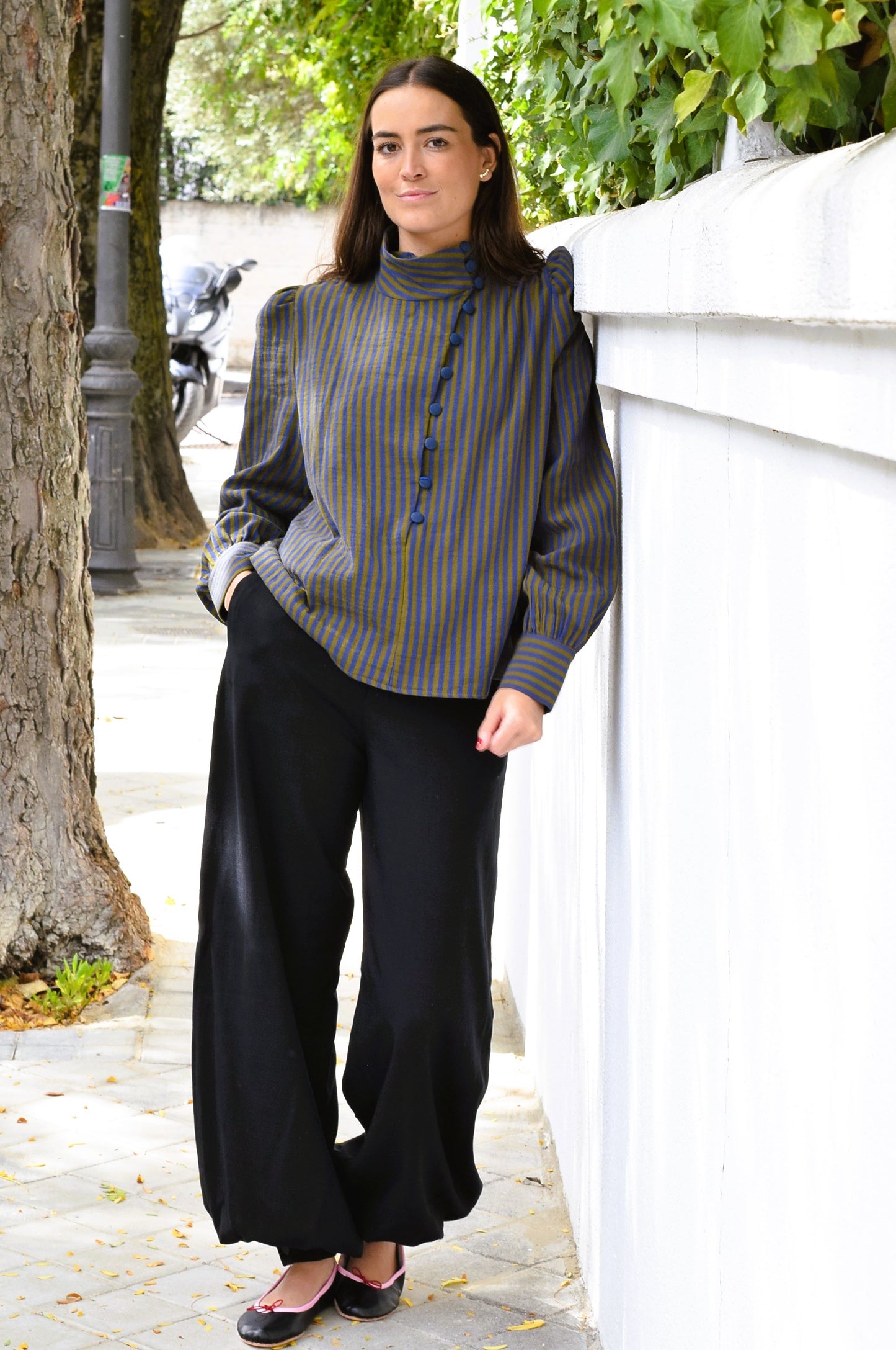 BLUSA VICTORIA - RAYAS AZUL Y VERDE