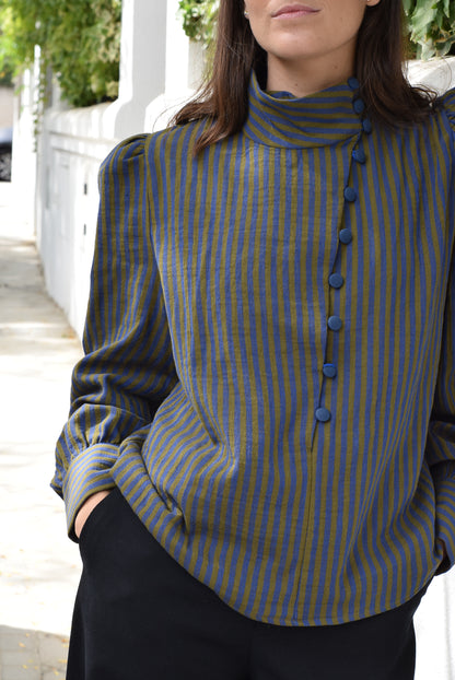 BLUSA VICTORIA - RAYAS AZUL Y VERDE